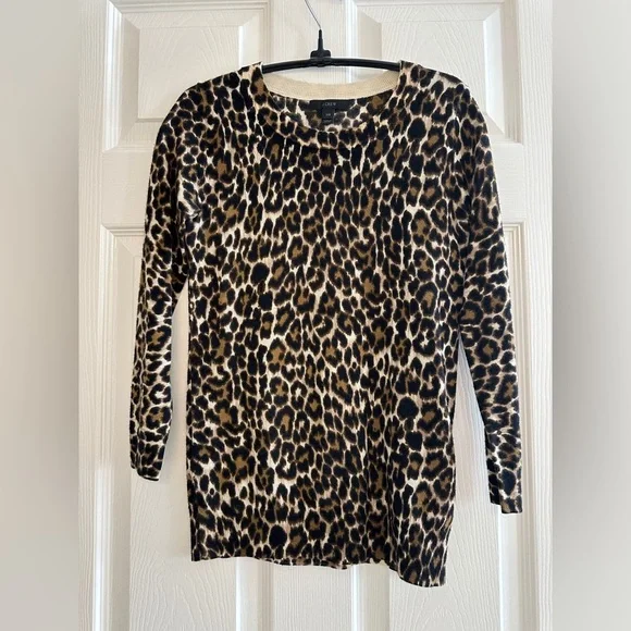 J.Crew Leopard Print Crewneck Wool Sweater – Size XXS - Picture 1 of 5